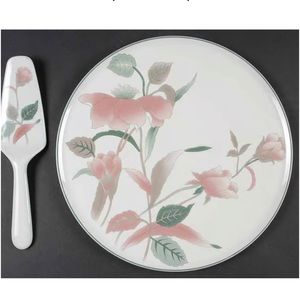 Mikasa Ceramic Cake Plate Server Set Silk Flowers Pattern